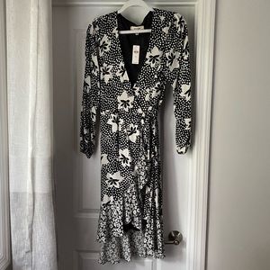 Black and white floral Anthropologie Wrap dress.